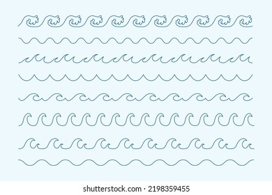 Waves curve line style sea pattern borders. Vector illustration