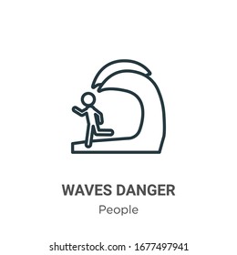 Waves danger outline vector icon. Thin line black waves danger icon, flat vector simple element illustration from editable people concept isolated stroke on white background
