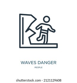 waves danger thin line icon. danger, earthquake linear icons from people concept isolated outline sign. Vector illustration symbol element for web design and apps.