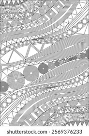 Waves design coloring page for adult vector