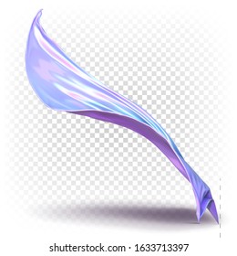 Waves of developing tissues at the air. Vector 3d realistic illustration. Abstract decorative fabric decor element. Drapery levitation. Gradient lilac fabric flying in the wind.