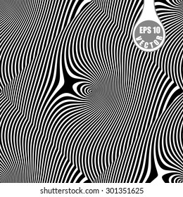 Waves in a diamond pattern - Images in the style of optical visual illusions - Op art. Vector background black and white illustration