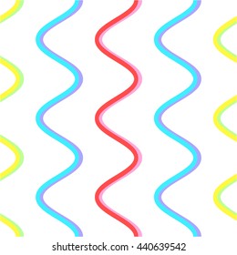 Waves of different colors on a white background. Yellow and red lines. Moving waves seamless pattern.