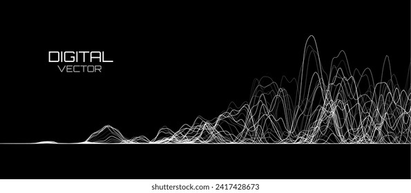Waves of the Digital Equalizer Isolated on Black Background. Digital Sound EQ Vector Illustration. Voice Assistant Soundwave. AI Assistant Voice Generation or Recognition Concept.
