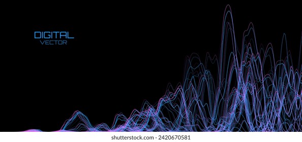 Waves of the Digital Equalizer Isolated on Black Background. Digital Sound EQ Vector Illustration. Voice Assistant Soundwave. AI Assistant Voice Generation or Recognition Concept.