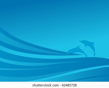 olas y delfines en el mar, papel pintado