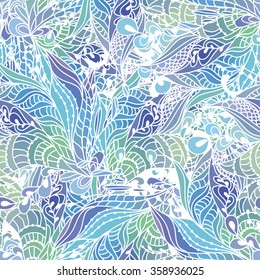 Waves doodle design backdrop. Floral hand-draw colorful background.