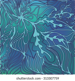 Waves doodle design colorful backdrop. Floral hand-draw colorful background.