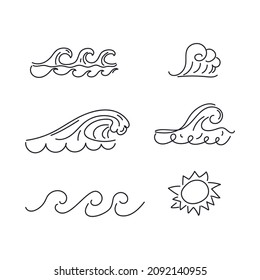 waves drawing outline vector illustration set