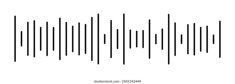 Waves of the equalizer. Vector illustration of music sound on isolated background. Drawing of radio signal painted by black inks. Sketch of musical soundtrack. Etching of voice record. In eps 10.