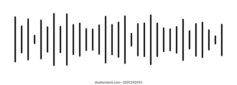 Waves of the equalizer. Vector illustration of music sound on isolated background. Drawing of radio signal painted by black inks. Sketch of musical soundtrack. Etching of voice record. In eps 10.