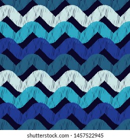 Waves. Ethnic boho seamless pattern. Lace. Embroidery on fabric. Patchwork texture. Weaving. Traditional ornament. Tribal pattern. Folk motif. Can be used for wallpaper, textile, wrapping, web.