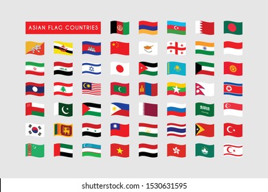 Waves Flag of Asian Country, All set Asian Country flag template design. Vector Eps 10