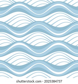 Waves - geometric seamless pattern. Hand drawn vector illustration. Flat color design.