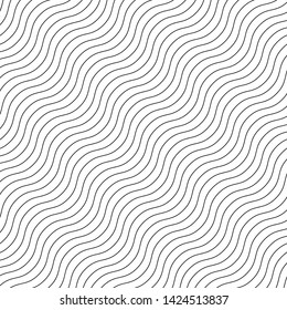 Waves geometric seamless pattern. Simple black and white waves Diagonal lines on white background. Vector illustration.