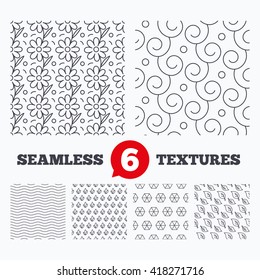 Waves and geometry design. Flower, leaves and floral ornate seamless textures. Linear geometric patterns. Modern textures. Material patterns.