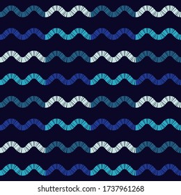 Waves. Geometry. Design with manual hatching. Ethnic boho ornament. Seamless background. Tribal motif. Vector illustration for web design or print.