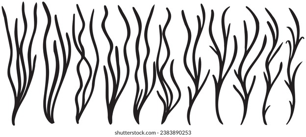 waves grass isolated silhouettes set collection for ornamental print design