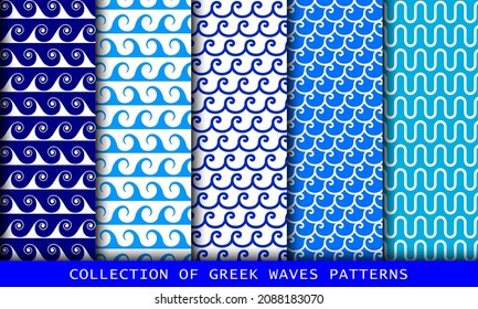 Waves Greek patterns set. Aqua design