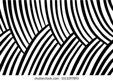 Waves hand drawn abstract cartoon wallpaper vector background black white contrast
