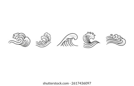waves handdrawn engraving doodle collection