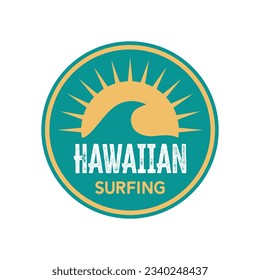 waves hawaii surfing sun shining vintage hipster rustic retro stamp nature view logo inspiration