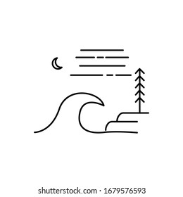waves hitting the beach line illustration