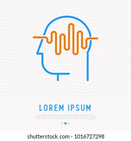 Waves In Human Head Thin Line Icon. MOdern Vector Illustration Of Brain Activity.