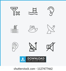 Waves icon. collection of 9 waves outline icons such as pool ladder, no sound, ear, satellite, no signal, boat. editable waves icons for web and mobile.