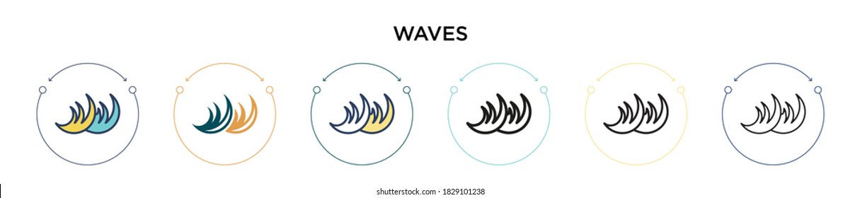 Waves icon in filled, thin line, outline and stroke style. Vector illustration of two colored and black waves vector icons designs can be used for mobile, ui, web
