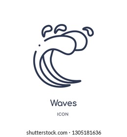 waves icon from nature outline collection. Thin line waves icon isolated on white background.