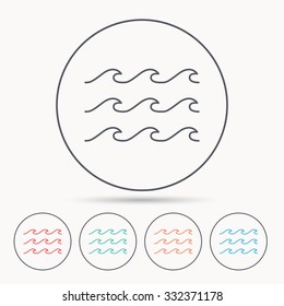 Waves icon. Sea flowing sign. Water symbol. Linear circle icons.