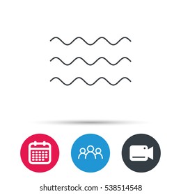 Waves icon. Sea flowing sign. Water symbol. Group of people, video cam and calendar icons. Vector