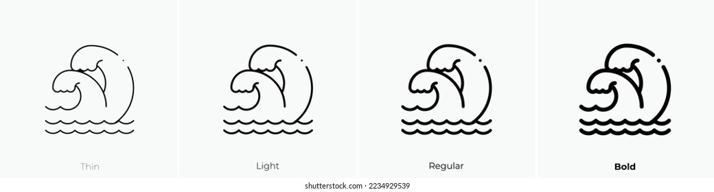 waves icon. Thin, Light Regular And Bold style design isolated on white background