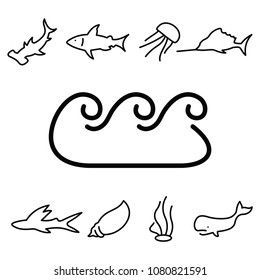 waves icon vector. marine animals line icon set