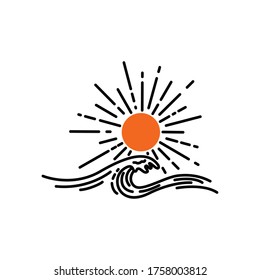 Wave Icon Vintage Simple Line Art	