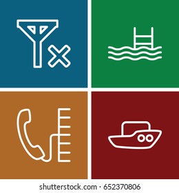 Waves icons set. set of 4 waves outline icons such as boat, pool, phone