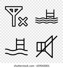 Waves icons set. set of 4 waves outline icons such as pool, no sound, no signal