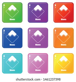 Waves icons set 9 color collection isolated on white for any design