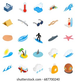 Waves icons set. Isometric set of 25 waves vector icons for web isolated on white background