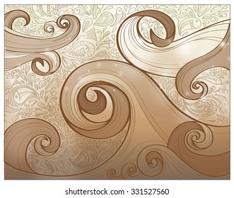 Waves Illustration With Batik Line Drawing background