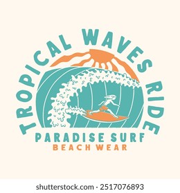 waves illustration surf graphic sunshine design beach badge tropical vintage ocean