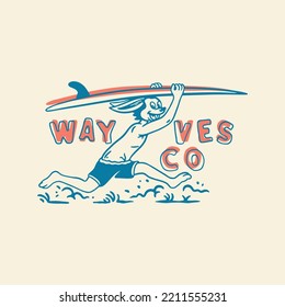 waves illustration surfing tropical graphic design t shirt vintage