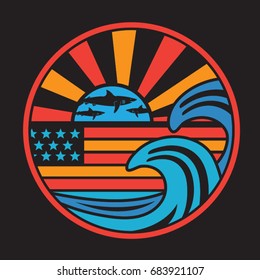 Waves illustration, tee shirt graphics, vectors