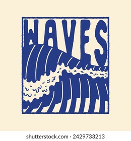 waves illustration typography graphic simple design surf vintage tropical badge summer