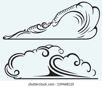 Waves isolated on blue background