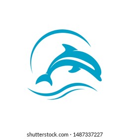 waves and jumping dolphin logo design vector illustrations
