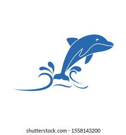 Waves and jumping dolphin logo design