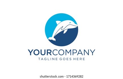 Waves and jumping dolphin logo design	
