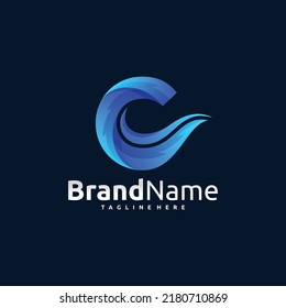 logotipo de onda de letra c, logotipo de ola, logotipo de c